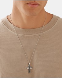 Michael Hill - Men's Silver Cross Necklace with 0.30 Carat TW of Black Diamonds