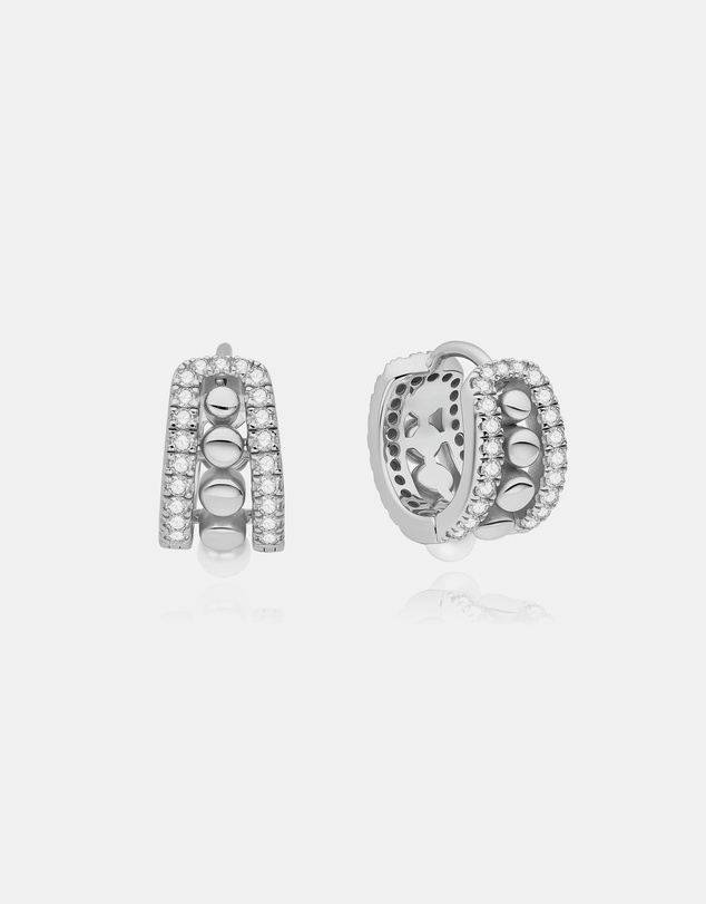 Ania Haie - Silver Sparkling Shell Pearl Row Huggie Hoop Earrings