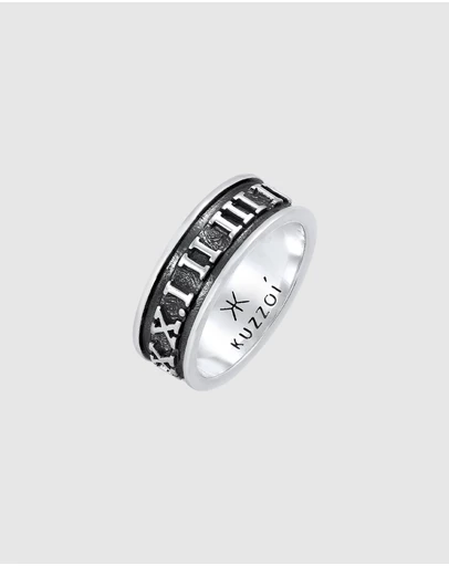 Kuzzoi - ICONIC EXCLUSIVE - Roman Numbers Band Ring in Oxidised 925 Sterling Silver