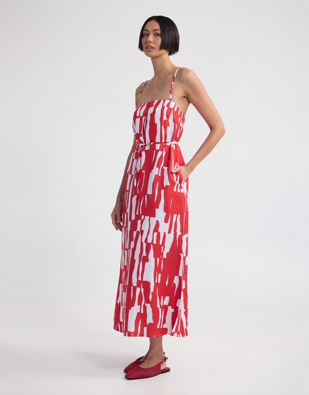 Oxford - Cara Strapless Linen Printed Dress