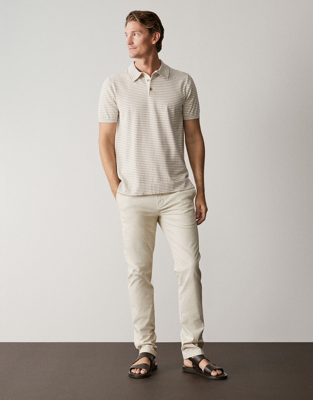 Trenery - Cotton Barre Stripe Knit Polo in Oatmeal