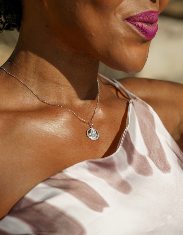Georgini - Georgini Opal Glow Blue Created Opal Hamsa Silver Medallion
