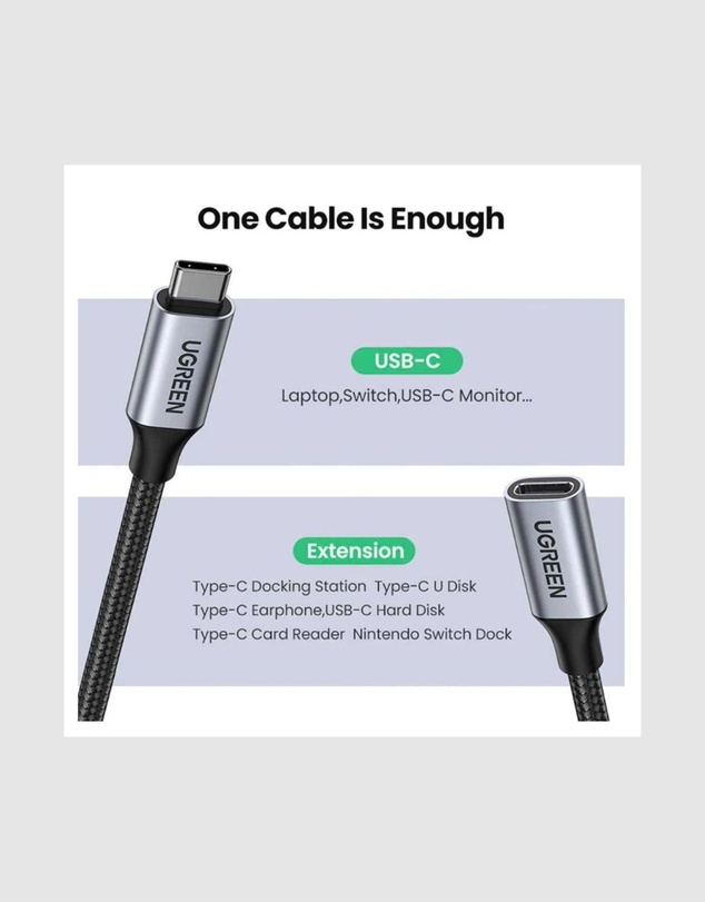 Ugreen - UGREEN USB-C 3.1 Extension Cable 1m Dark Gray Durable Nylon Braided for Data Transfer Charging