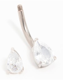 Lovisa - Titanium Cubic Zirconia Pear Belly Bar