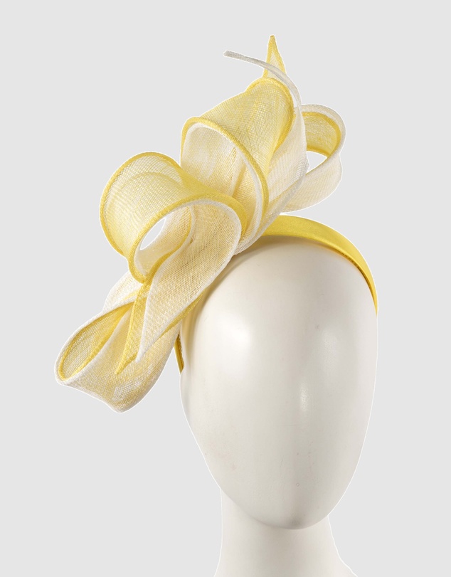 Max Alexander - Yellow and White Sinamay Bow Racing Fascinator