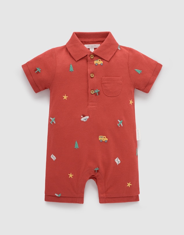 Purebaby - Christmas Polo Growsuit -Kids-Babies