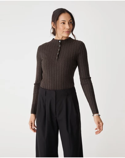 Forcast - Inez Mock Neck Henley Knit