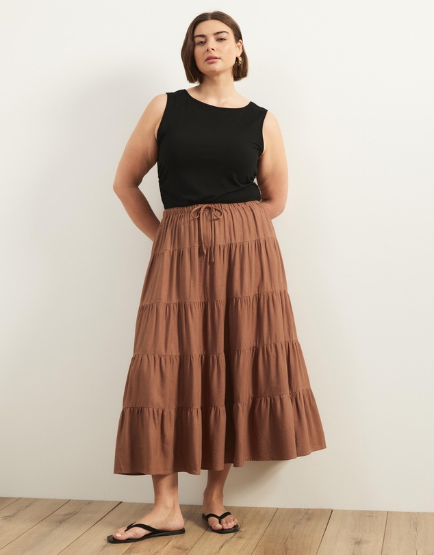 Atmos&Here Curvy - Elenora Linen Blend Tier Maxi Skirt