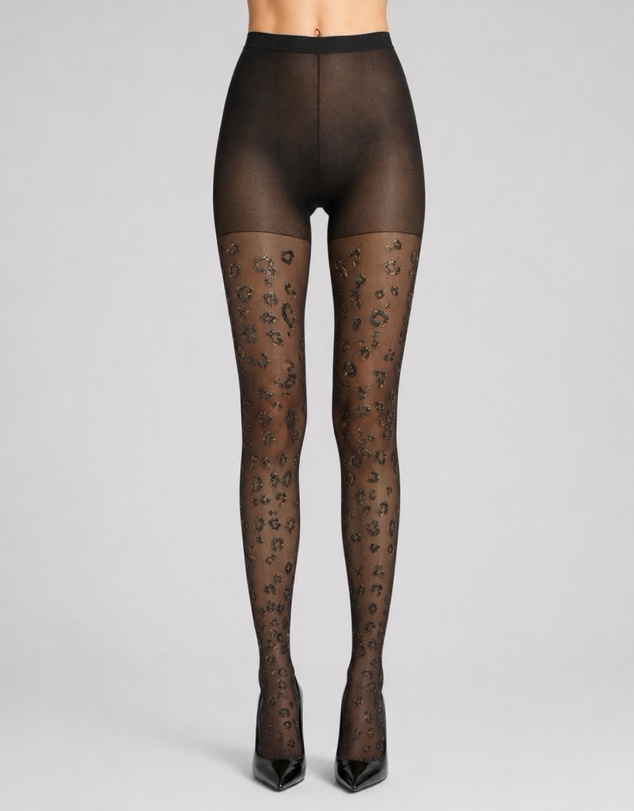 High Heel Jungle - Metallic Leopard Premium Jacquard Tights