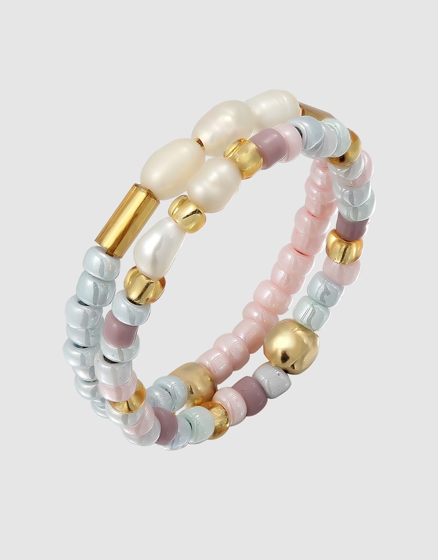 Elli Jewelry - Ring Set Festival with Freshwater Pearls Colourful in 925 Sterling Silver