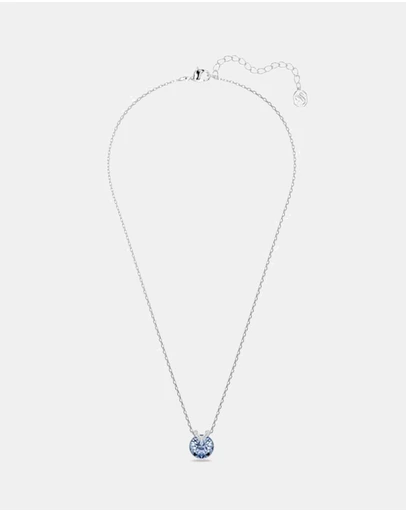Swarovski - Bella V Pendant, Round Cut, Blue, Rhodium Plated