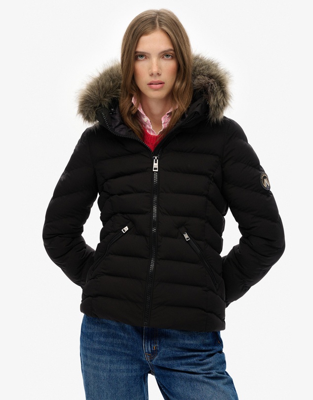 Superdry - Fuji Faux Fur Slim Fit Hood Padded Jacket