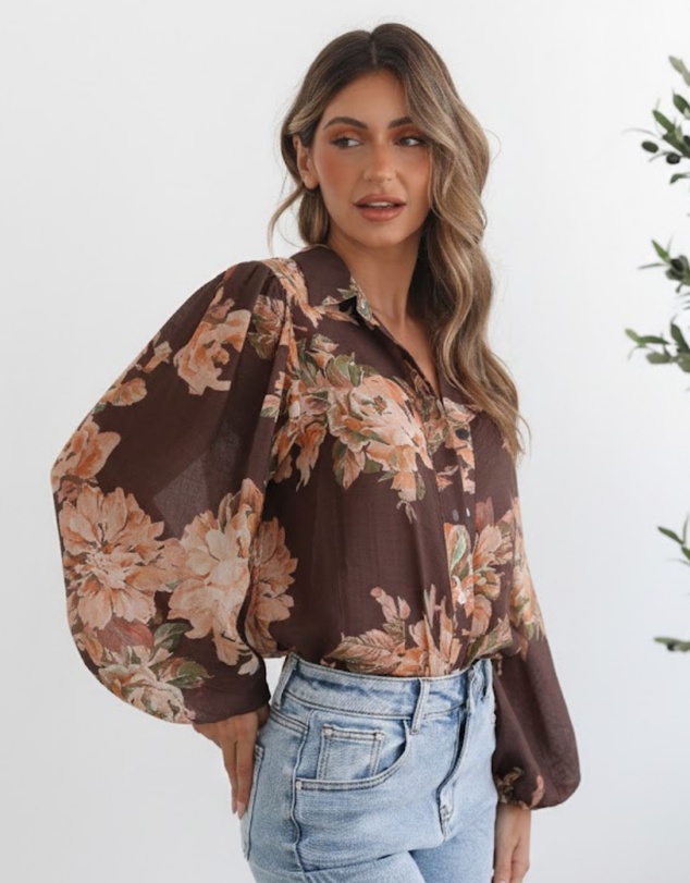 Esther & Co - Veiga Blouse - Choc Floral