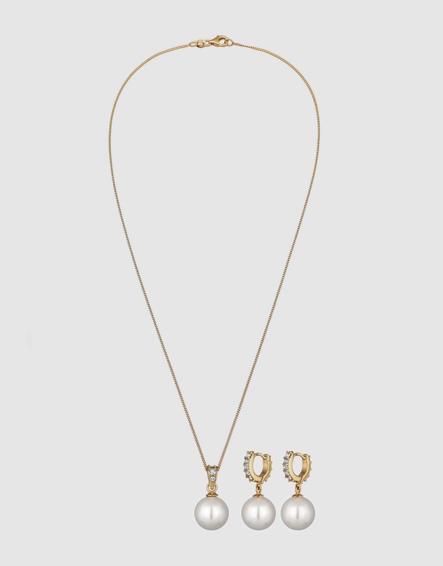 Elli Jewelry - Jewelry Set with Pearls and Crystals 925 Sterling Silver Gold-plated