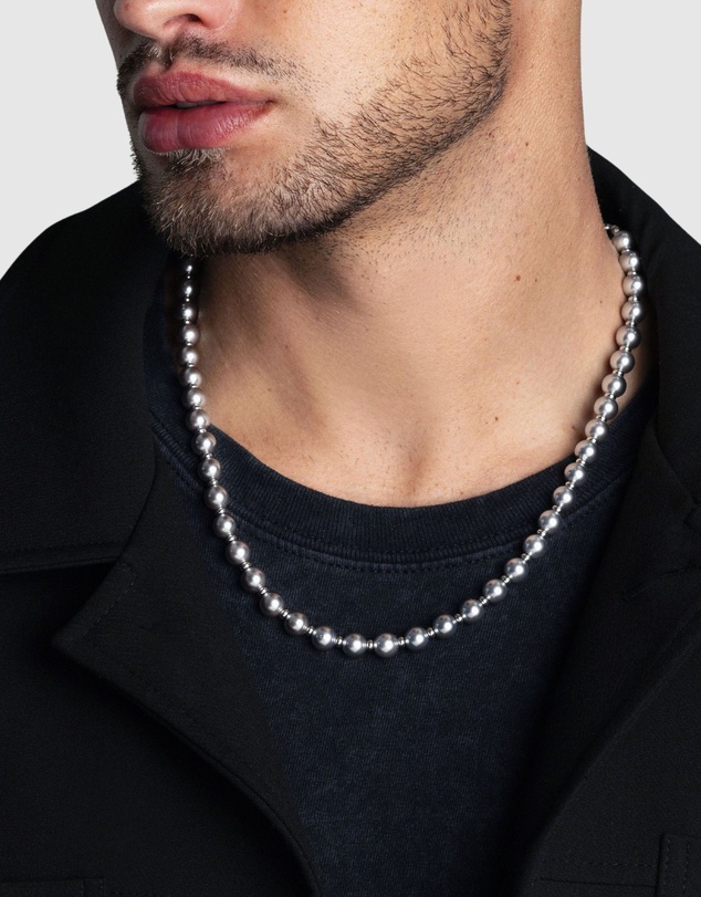 Nialaya Jewellery - 8mm Metallic Pearl Necklace with Silver