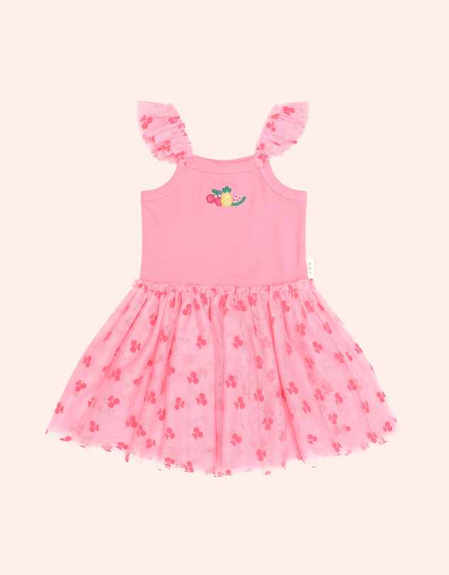 Huxbaby - Tropical Fruit Embroidered Sleeveless Tulle Dress - Babies-Kids