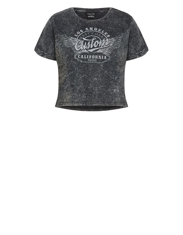 City Chic - Plus size Lily Cotton Tee - charcoal acid wash