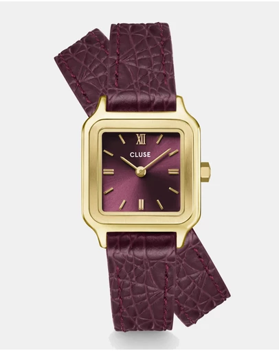 Cluse - Gracieuse Petite Watch Double Crocodile Leather, Wine, Gold Colour