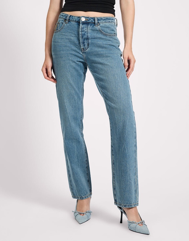 ONE TEASPOON - Austins Mid Waist Relaxed Straight Leg Jeans - Blue Crush