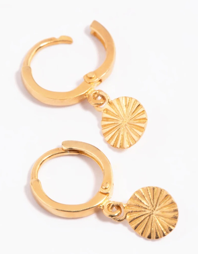 Lovisa - Gold Plated Sterling Silver Etched Huggie Hoop Earrings