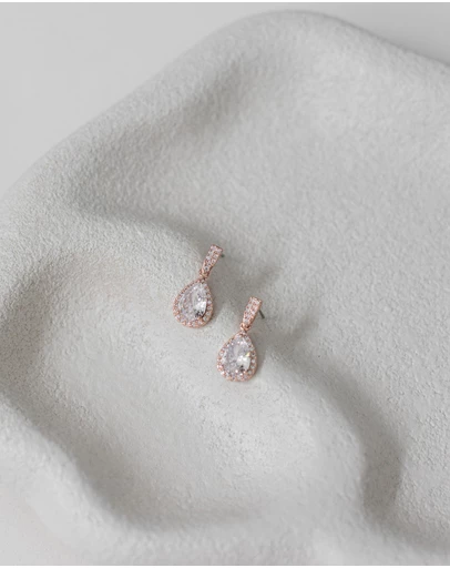 The White Collection - Melissa - Crystal Rose Gold Bridal Earrings