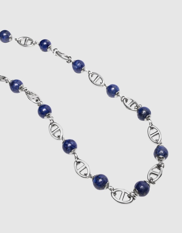 Nialaya Jewellery - Men's Silver Mariner Chain with Blue Lapis