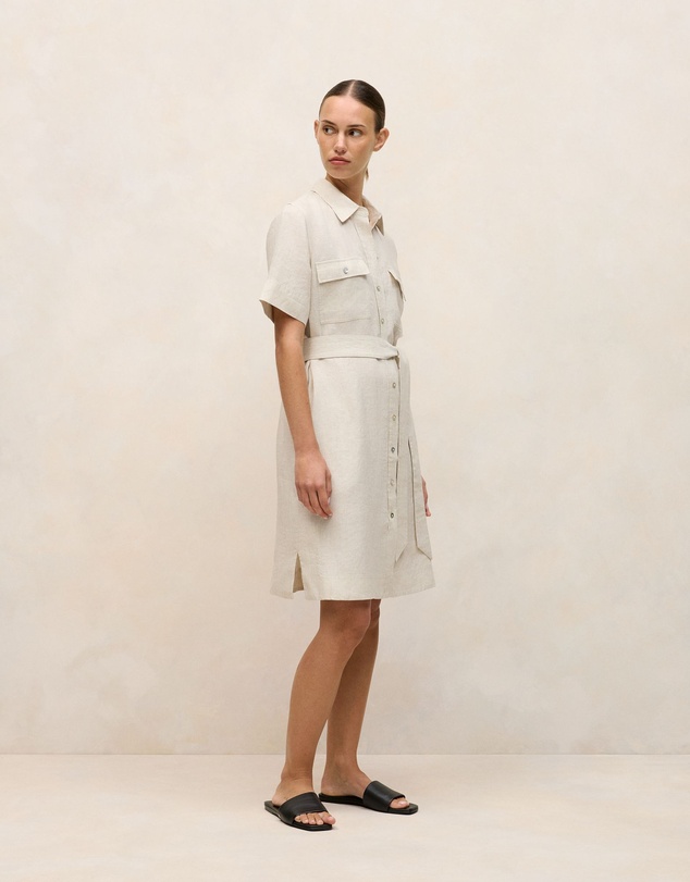 Trenery - Linen Pocket Detail Shirt Dress in Flax