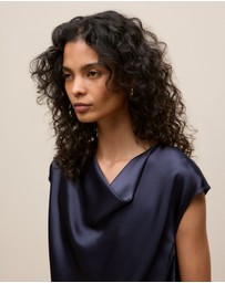Trenery - Satin Cowl Neck Blouse in Night Sky