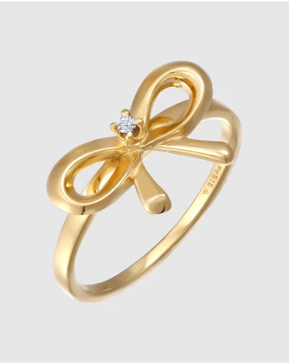 Elli Jewelry - Ring Bow Trend with Diamond in 925 Sterling Silver Gold Plated