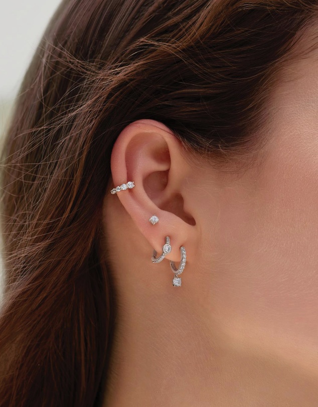 Ania Haie - Silver Pave Row & Bezel-Set Huggie Hoop Earrings