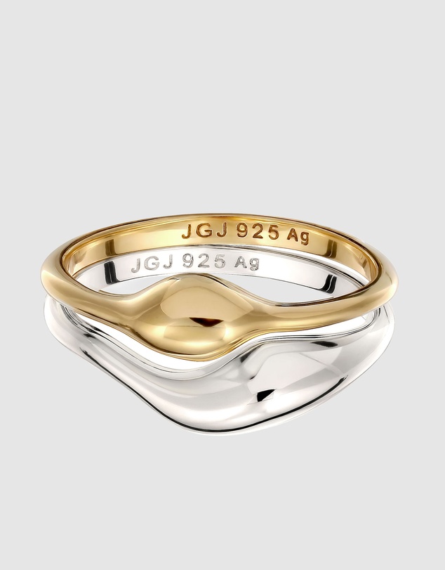 Elli Jewelry - Two-Tone Wave Ring Set in 925 Silver