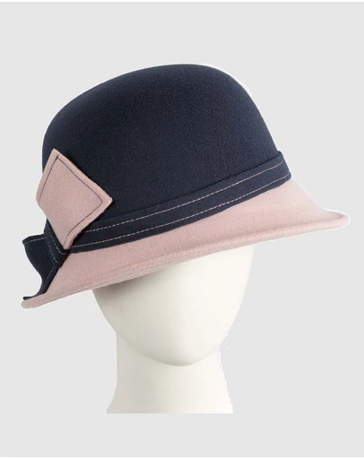 Max Alexander - Winter Felt Navy/Pink Cloche Hat