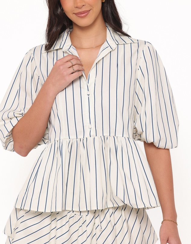 Petal & Pup - Thomas Short Sleeve Peplum Top - Yellow/Blue Stripe