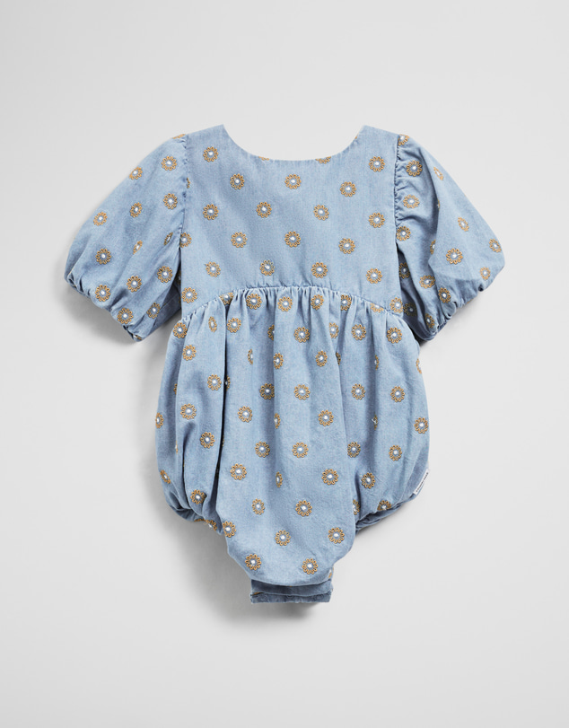Country Road - Short Sleeve Chambray Embroidered Romper
