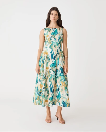 Forcast - Liza Gather Detail Print Dress