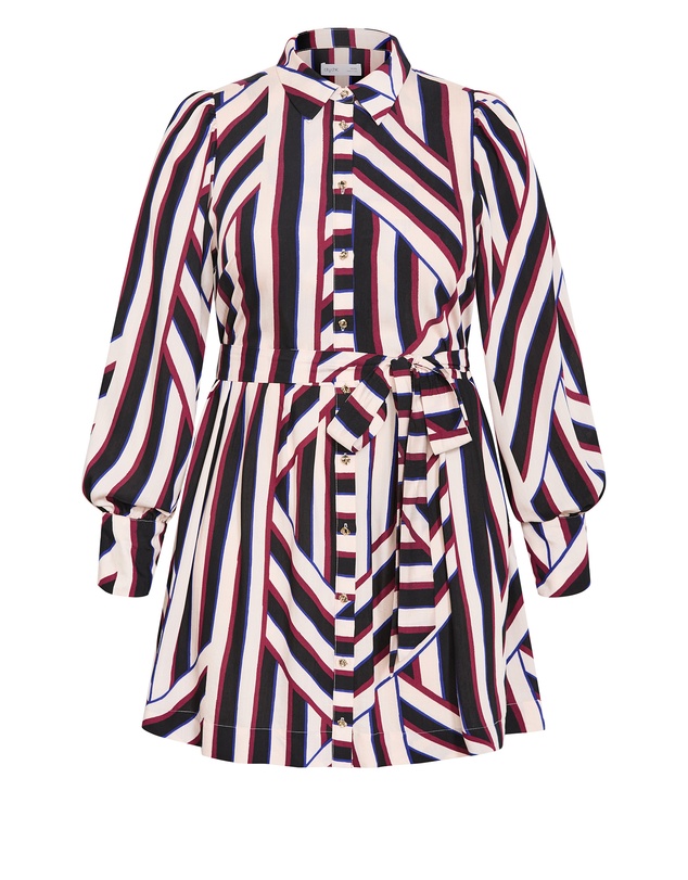 City Chic - Plus size Timeless Stripe Mini Dress - bone