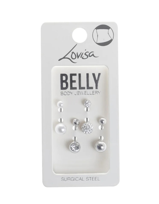 Lovisa - Surgical Steel Pave & Diamante Belly Bar 4-Pack