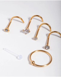 Lovisa - Gold Surgical Steel Diamante Nose 6-Pack