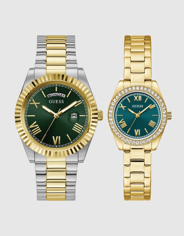 GUESS - Guess Gents and Ladies Set - Connoisseur Two Tone Gents & Mini Luna Gold Tone