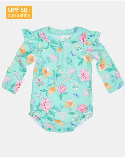 Toshi - Swim Onesie L/S Ripple -  Waratah Mint 1