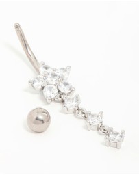 Lovisa - Titanium Flower Cubic Zirconia Drop Belly Bar