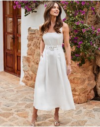 Sosandar - Strappy Full Cotton Skirt Belted Midi Dress
