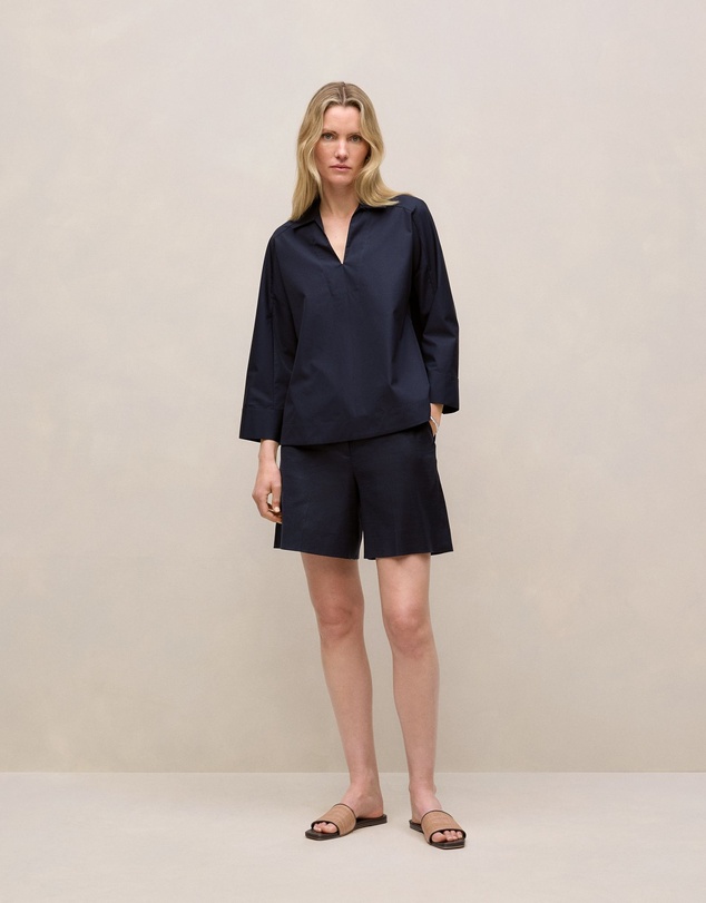 Trenery - Stretch Linen Blend Tailored Short in Night Sky