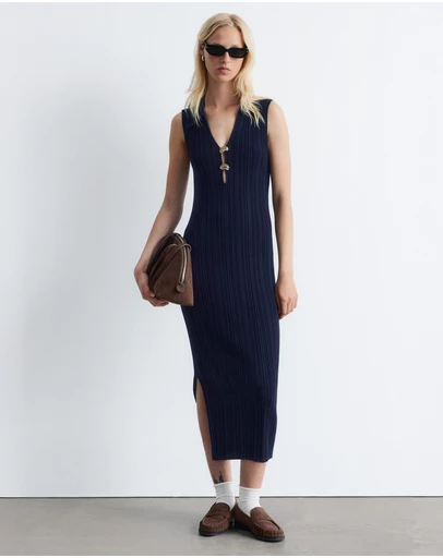 & Other Stories - Rib-Knit Collared Midi Dress