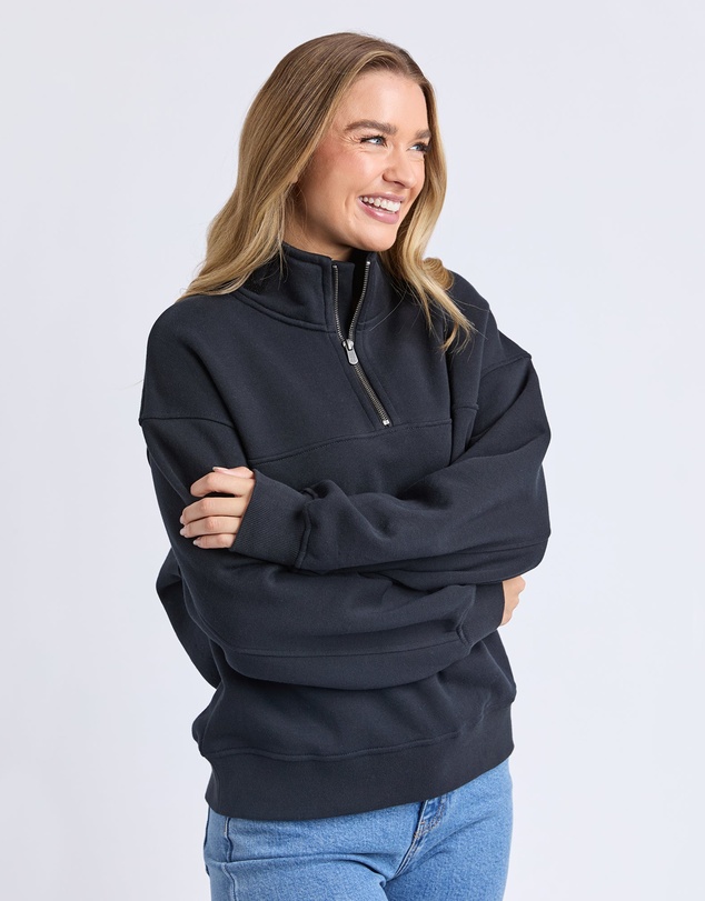 Foxwood - College Zip Crew Black On Black