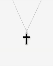 Michael Hill - Onyx Cross Pendant in Silver with 65cm Cable Chain