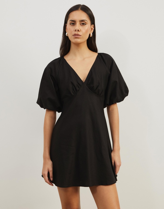 Atmos&Here - Kelly Linen Blend Puff Sleeve Mini Dress