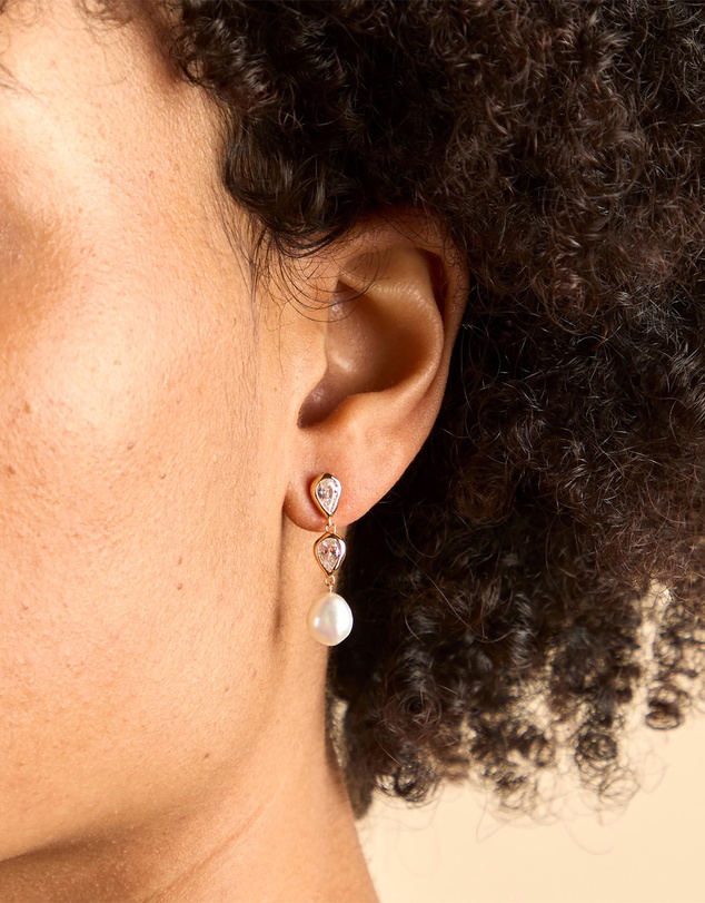 Astrid & Miyu - Pear Bezel Pearl Drop Studs