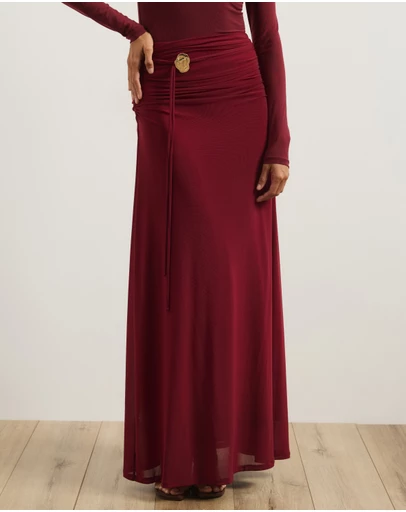 Atmos&Here - Valentia Belted Mesh Maxi Skirt