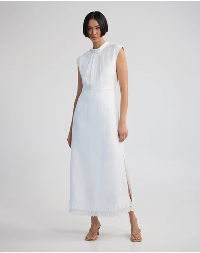 Oxford - Ingrid Fringe Trim Linen Blend Dress